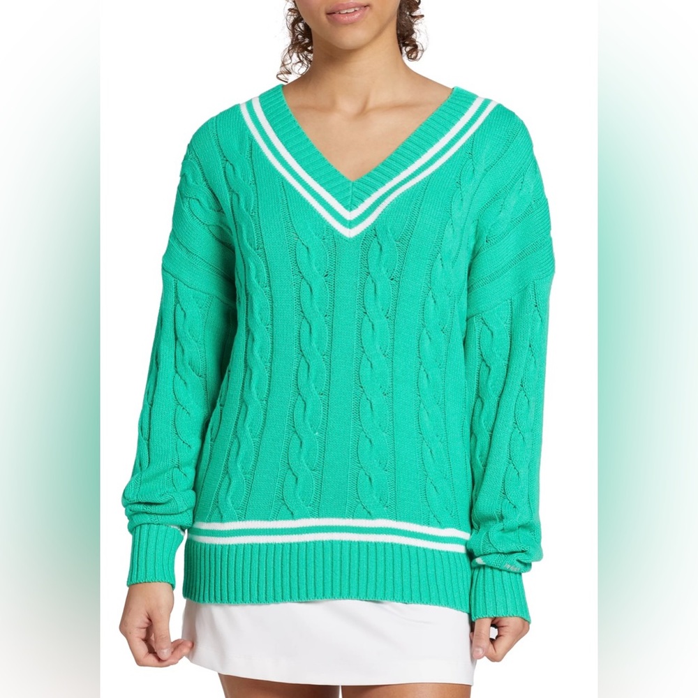 PRINCE vibrant green cable knit tennis golf boyfriend sweater XS